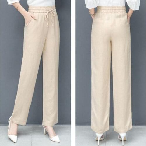 EasyCore Ice Silk Wide Leg Trousers High- Waist Tied Baggy Pants for Women