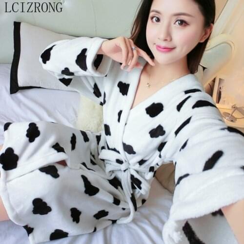 Leopard and Milk Cow Warm Bathrobe for Women 12 Colors Soft Long Bath Robes Female Dressing Gown Girl Home Night Robes