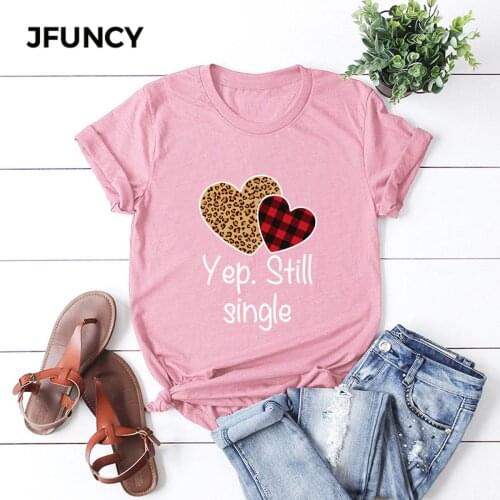 JFUNCY Single Lady Letter Print Summer Cotton T Shirt Women Short Sleeve T-shirt Female Tees Plus Size Casual Lady Basic Tops