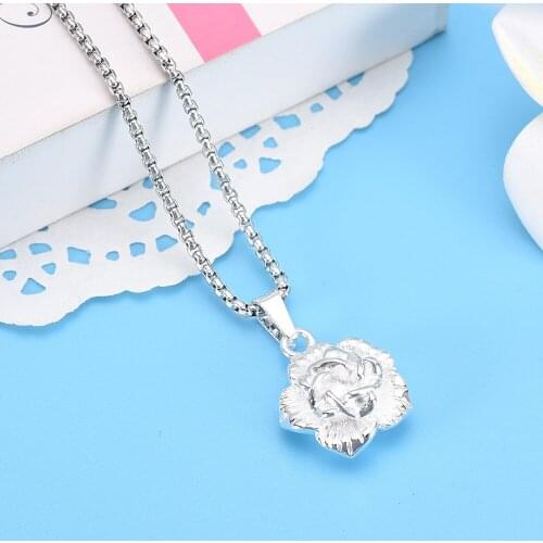 JJ001 Carnation Long Necklace Vintage Flower Chain Necklace Fashion Funeral Keepsake Jewelry Cremation Necklace for Ashes