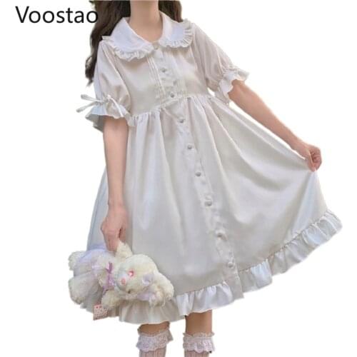 Japanese Sweet Lolita Dress Women Gothic Victorian White Angel Style Short/Long Sleeve Party Dresses Girls Kawaii Princess Dress
