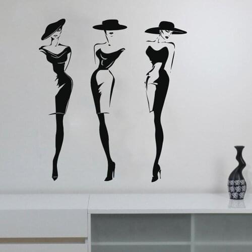 Fashion Style Wall Decal Window Sticker Beauty Salon Woman Face Wall Sticker Clothing Shop Dress Hat Model Vinyl Decal C253