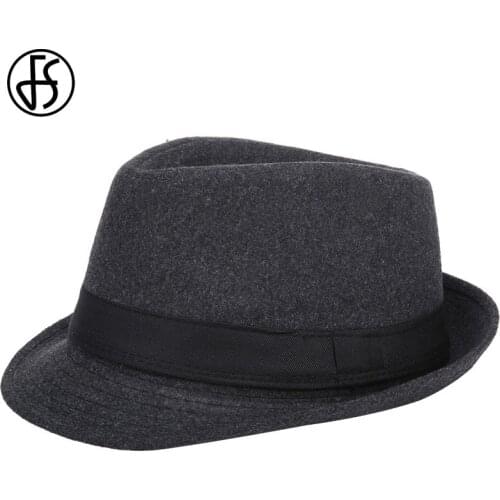 FS Mens Fedoras Black Panama Fashion Hat Imitate Wool Male Gangster Trilby Cap Casual Party Wide Brim England Style Jazz Hats