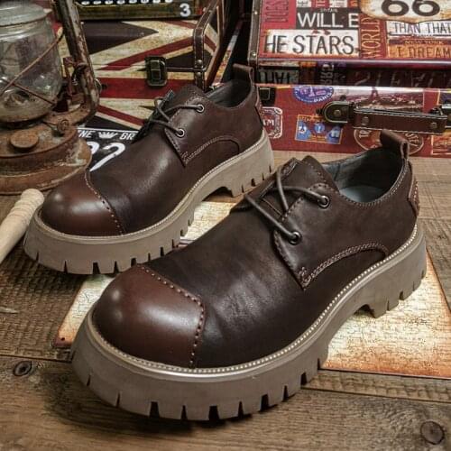 Round Toe Men Leather Shoes Retro British Style Men Flats Comfortable Male Casual Shoes 9#15/10d50
