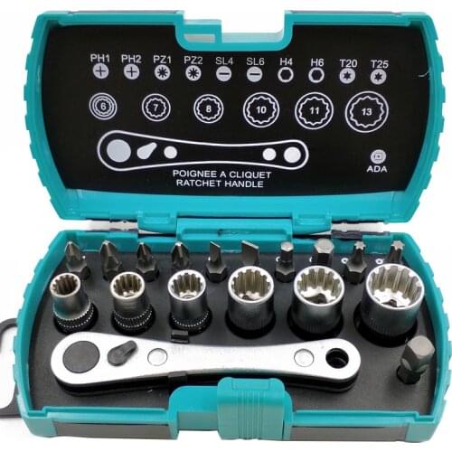 18 Pcs Set Ratchet Wrench 6-13mm Ratchet Socket Adjustable Spanner Torx Slotted Phillips Screw Nuts Key Set Repair Hand Tools