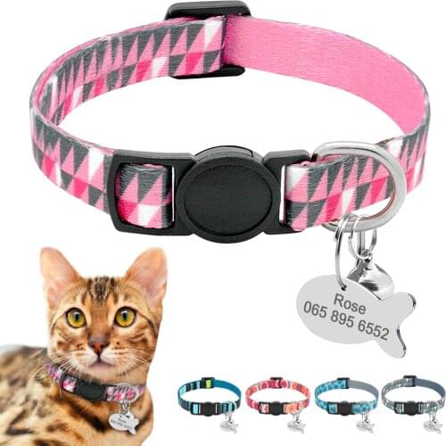 Cat Collar Personalized Breakaway Quick Release Nylon Puppy Kitten Collar with Bell Rabbit Collars Accessories Laser Engraved