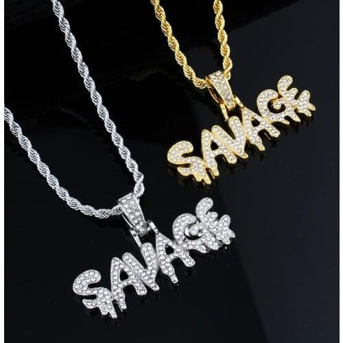 SAVAGE Pendant Necklace Hip Hop Stainless Steel Gold Knot Chain Pendant Necklace Charm for Men