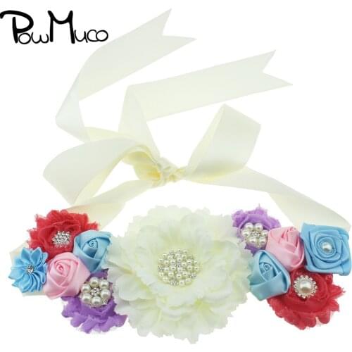 Powmuco 1 PCS Handmade Peony Flower Sash with Pearls Rhinestone Fashion Adjustable Maternity Belts Holiday or Anniversary Gifts