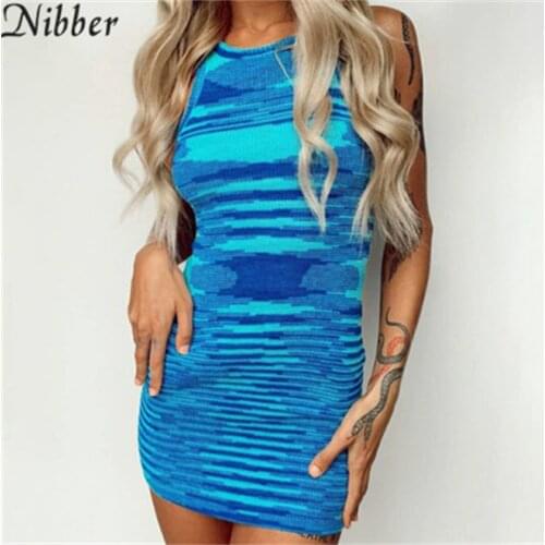 Nibber Knitting Casual Backless Bodycon Summer Mini Dresses For Womens Tie Dye Basic Design Wrap Dress Female 2021 Sundress