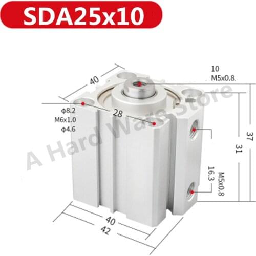 Airtac Type Pneumatic Square Thin Air Mini Cylinder Aluminum Bore SDA 20/25/32/40x5x10x15x20x25x30x35x40x45x50