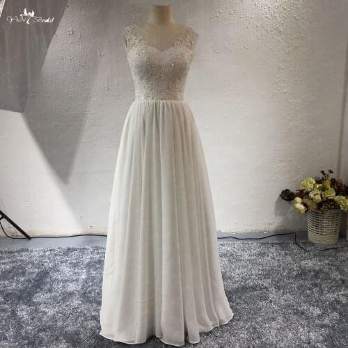 LZF101 Simple Chiffon Beach Dress Elegance Beaded Evening Dress Long Plus size Prom Dress