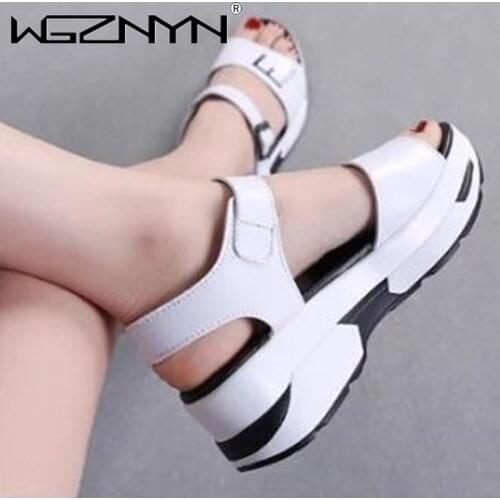 Genuine Leather Women Sandals Shoes Platform Ladies White Sneakers Sandals Shoe 2021 Summer Open Toe Fashion High Heel Footwear