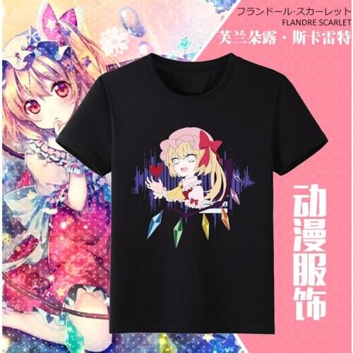 TouHou Project Flandre Scarlet Anime Unisex T-shirt Summer Cotton Short Sleeve Shirt TEE Tops Nice Pattern Color Black 1