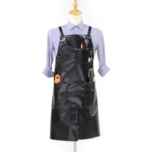 Vintage style full length pu leather fabric pockets cool tooling chef restaurant apron