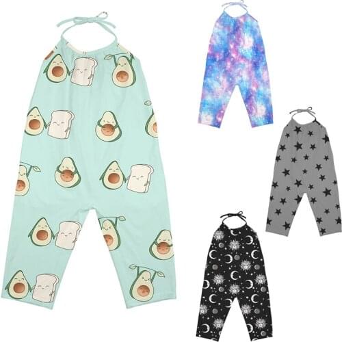 VOGUEON 2021 Children Summer Clothing Infant Kids Baby Girls Cartoon Avocado Starry Sky Print Romper Fashion Jumpsuits 2-7 Years