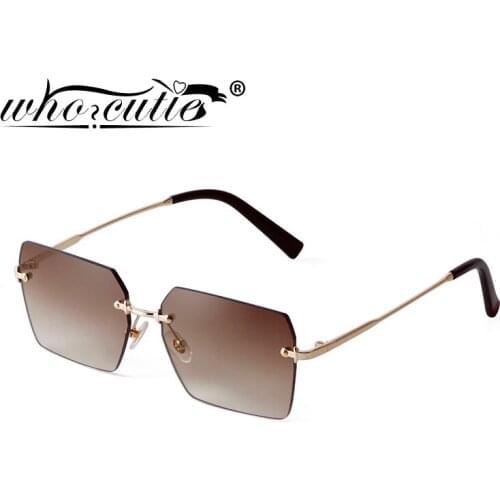WHO CUTIE Fashion Trendy Rimless Rectangle Sunglasses Women Brand Design Frameless Metal Square Sun Glasses Sunnies Oculos UV400