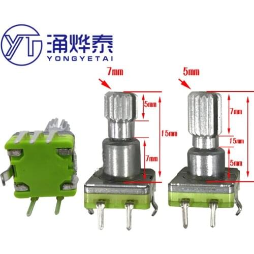 YYT 5PCS EC11 DVD encoder car navigation potentiometer car volume switch 30 bits with switch 15 flower shaft 5MM 7MM