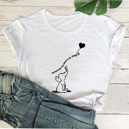 Femme White Cotton Tshirt Women Top Loose Camiseta Mujer Lovely Elephant Funny T Shirts Women Short Sleeve O-neck Tee Shirt