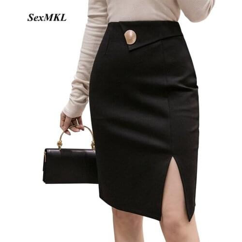 Women Office Black Skirt 2021 Korean Fashion High Waist Pencil Mujer Faldas Sexy Clothes Slim Elegant Casual Bodycon Midi Skirt