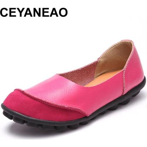 CEYANEAO 2018 Women plus size Handmade Leather Splicing Flats Moccasins Loafers ballet flats women Comfortable soft Casual Shoes