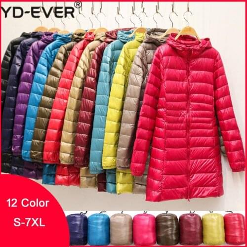 Woman Duck Down Jackets Winter Plus Size Ultralight Hooded Women Down Coat Portable Long Parkas Padded Puffer Overcoat 6XL 7XL