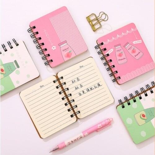 1PC Lovely Mini Fruit Avocado Peach Milk Bottle Pocket Portable Coil Notebooks Notepad Diary Planner School Office Stationery