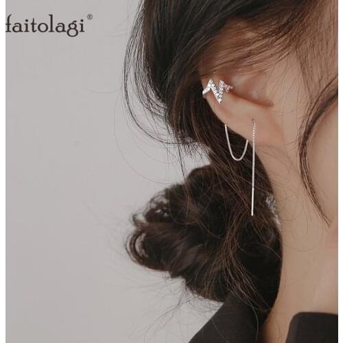 1pcs Heartbeat Wave Rhinestone Long Chain Earrings For Women Shine Crystal Geometric Tassel Piercing Earring Party Jewelry Girl