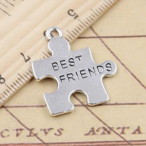 10pcs Charms Jigsaw Puzzle Best Friends 27x24mm Tibetan Silver Color Pendants Antique Jewelry Making DIY Handmade Craft