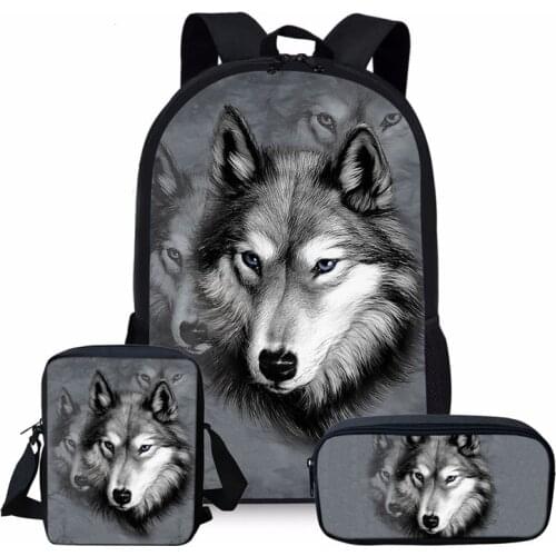 3pcs/set Beautiful Wolf Backpack Children Boys Girls Schoolbags Fashion Surprise Gift Backpack Beautiful Men Laptop Knapsack