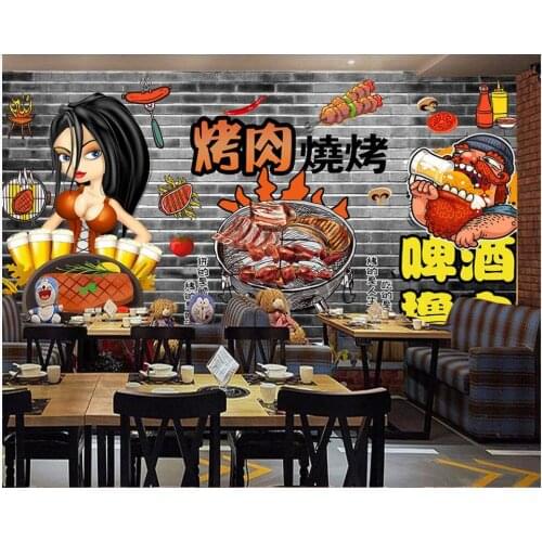 Custom photo 3d wallpaper Hand painted European brick wall barbecue beer restaurant room 3d wall murals wallpaper for home decor