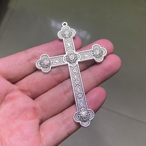 6pcs 80x54mm Big Cross Charms Pendants Antique Silver Tone Jewelry Making DIY Bracelet Necklace Handmade Craft Accessories
