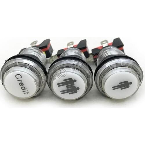 1 & 2 Player START CREDIT PASUE Arcade game button 33mm Clear illuminated LED push button 5V/12V switch button
