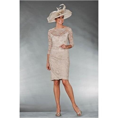 Free shipping evening dresses mother groom Custom mother of the bride dresses lace sleeve word shoulder wedding party dress