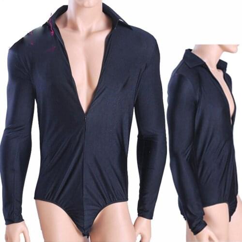 Latin Dance Top Men V Neck Long Sleeve Bodysuit Practice Clothes Cha Cha Rumba Samba Tango Salsa Male Performance Wear DNV12065