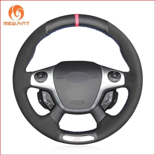 MEWANT Black Genuine Leather Suede Steering Wheel Covers for Ford Focus 3 ST 2012 2013 2014 Focus ST Accessories