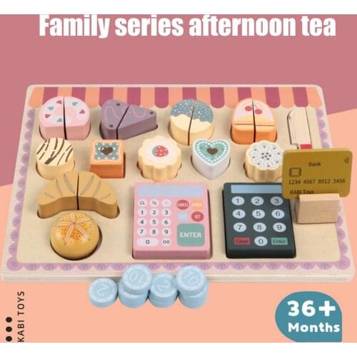 Wooden Childrens Play House Kitchen Toy Set Afternoon Tea Simulation Cashier Cut Fruit Early Education Educational Toys