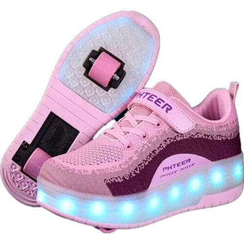 USB Charging Children Roller Skate Casual Shoes Boys Girl Automatic Jazzy LED Lighted Flashing Kids Glowing Sneakers with Wheels