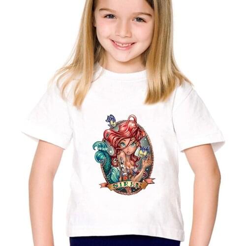 Disney SIREN Children Tops Tattoos Princess Ariel The Little Mermaid Cartoon Kids T-Shirt Streetwear Harajuku Casual Girl Tshirt