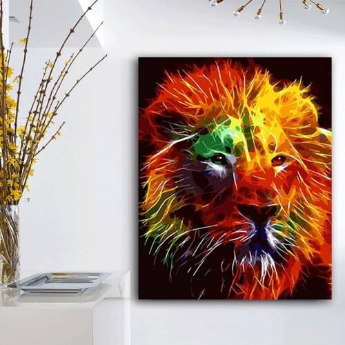 DIY colorings pictures by numbers with Colorful lionr picture drawing Relief painting by numbers framed Home