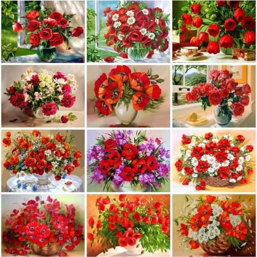 EverShine Diamond Embroidery Flowers Cross Stitch Diamond Painting Poppy Flower Picture Rhinestones Mosaic Art Kits Hobby Gift