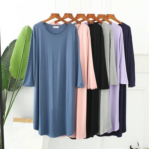 Fdfklak Modal Night Dress Women New Summer Nightgowns L XL XXL Plus Size Dressing Gown Nightie Nighty Long Sleeve Sleepwear