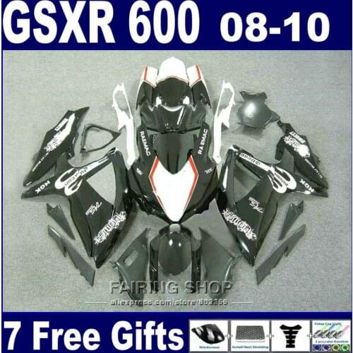 Injection mold 100% fit for suzuki gsxr 600 750 2008 2009 2010 white black fairings set gsxr750 08 09 10 nm122