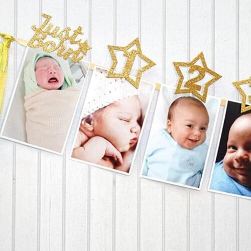 1st Baby Birthday Party Glitter Star Monthly Photo Banner 1-12 Months Garland