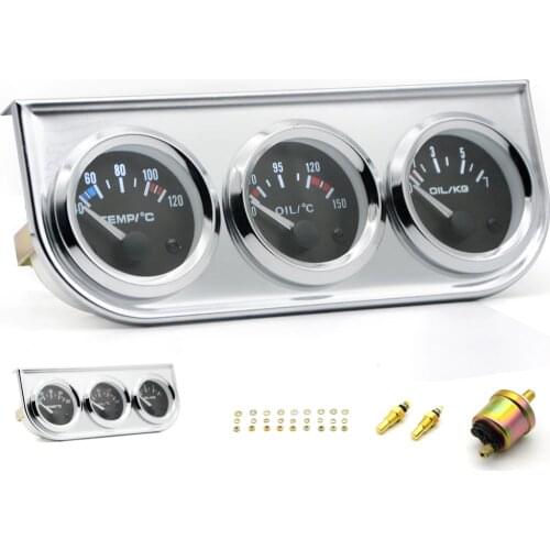 3 IN 1 Kit Gauges 52mm Water Temp Oil Pressure Oil Temp Gauges Chrome Housing With Sensor
