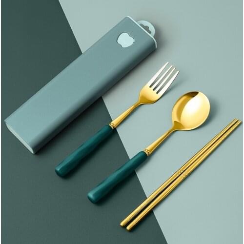 Stainless Steel Ceramic Cutlery Dinnerware Camping Full Tableware Dinner Flatware Storage Case Chopsticks Set Portable Cutlery