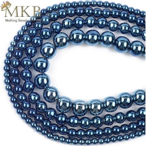 Natural Blue Nano Vacuum Plating Hematite Stone Round Beads For Jewelry 3mm-10mm Making Flat Spacer Loose Beads Diy Bracelet 15"