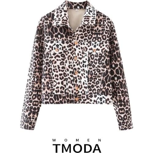 TMODA1753 Za 2021 Summer Women Leopard Jackets Female Turn-Down Collar Long-Sleeved Short Empired Sexy Outwear Coats Tops