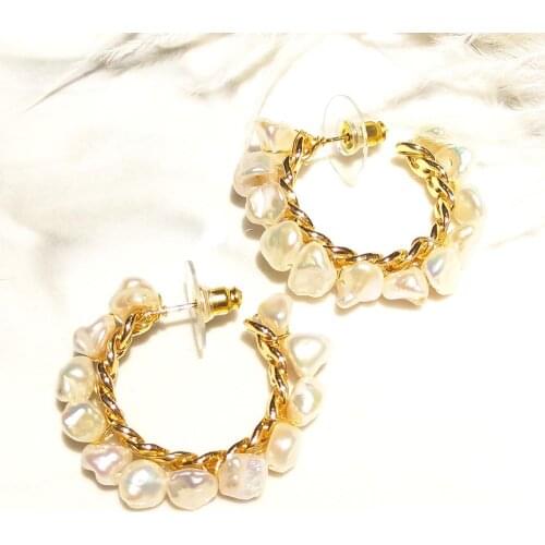 Lily Jewelry Korea Simple Baroque Pearl Freshwater Pearl Hoop Earrings Fashion Circle Hoops Statement Earrings for Women Jewelry