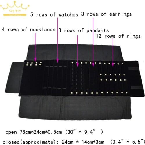 Multi Functional Necklace Rings Earrings Organizer Storage Box Newest Jewelry Foldable Roll Bag Velvet Organizer 76*24cm