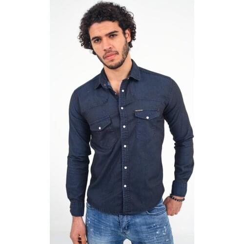 Sorte 1082 Slim Fit Double Pocket Men 'S Denim Shirt